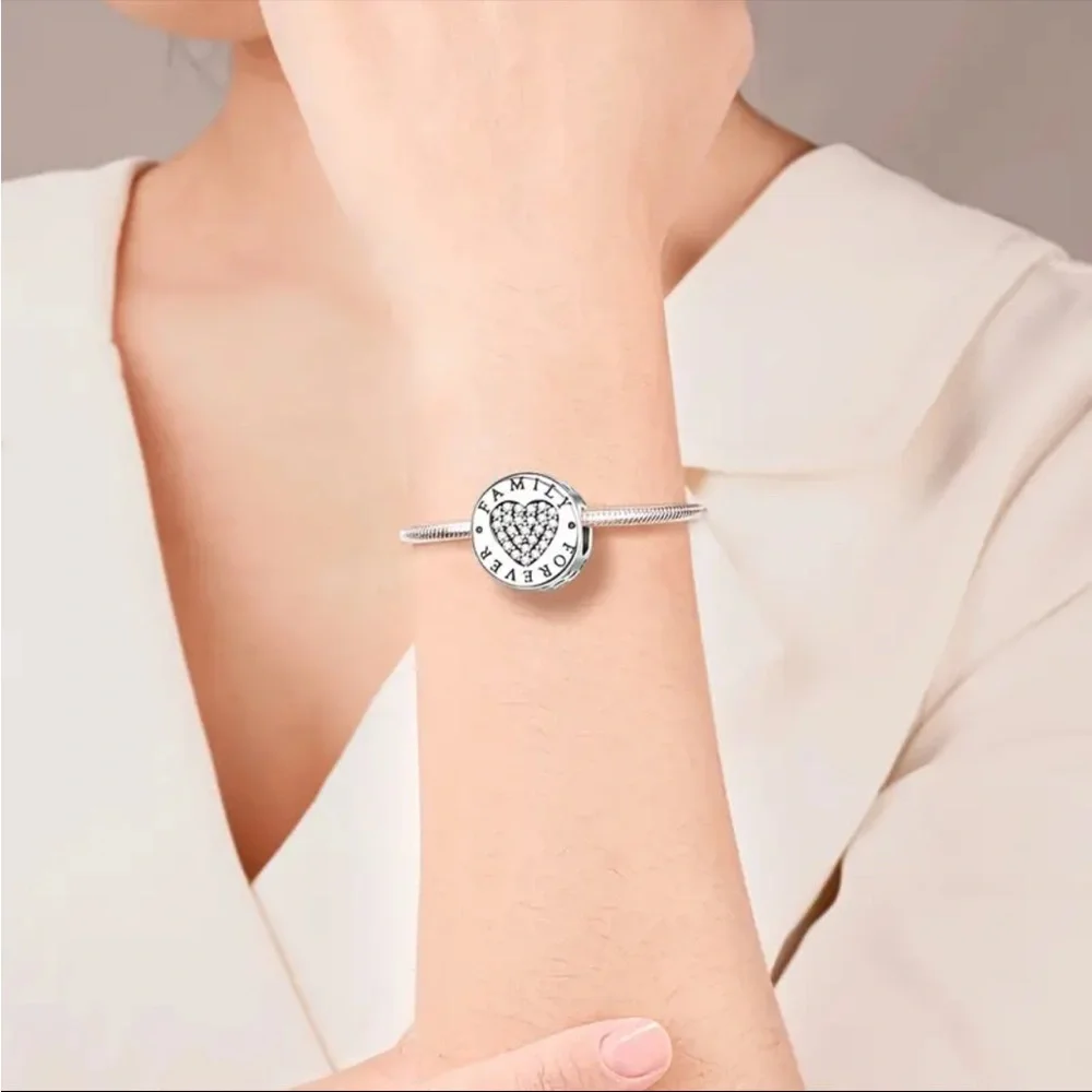 925 Family Forever Hearted Charm For Pandora & Other Bracelets-NEW